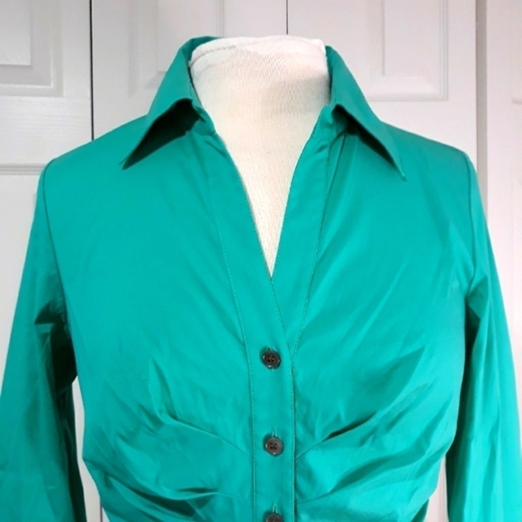 Lafayette 148 New York Cotto Shirt Button Down 3/4 Sleeve Turquoise Top … - Picture 2 of 12